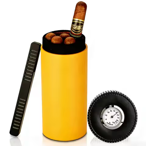Leather Travel Humidor Cigar Box Cedar Wood Portable Cigar Case Jar W/ Humidifier Hygrometer Humidor