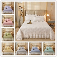 1 PC Princess Style Bedspread Queen/King /Super King Size White Color Double Lace Ruffles Quilting Mattress Cover/Blanket/Quilt/Pillowcase ELUK