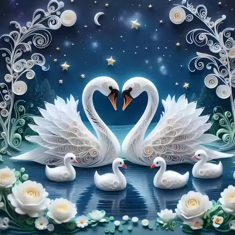 Paper painted Swan Love Pattern DIY Diamond Painting Kit, frameless full diamond art, size 15.74x15.
