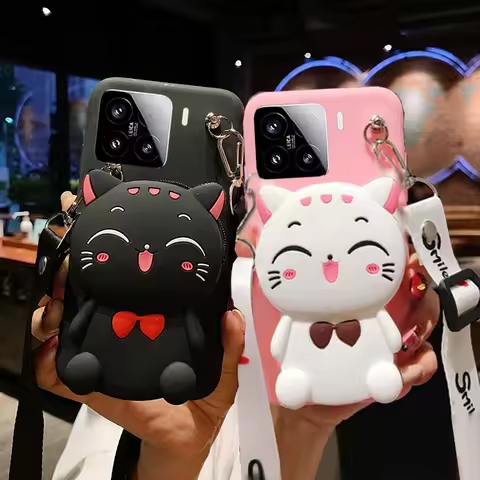 Cartoon 3D Stand Cat Wallet Case For Xiaomi POCO X7 Pro X6 X5 M8 Pro M7 Plus M6 F8 F7 Ultra F6 F5 Ne