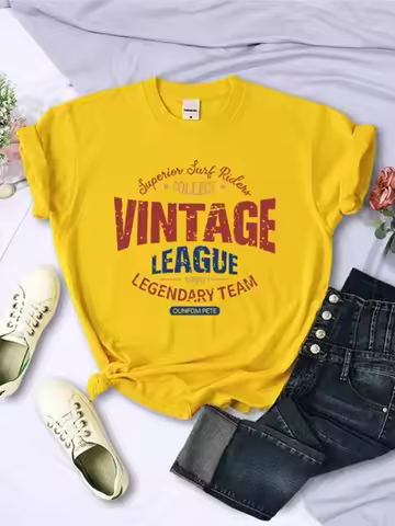 Street Women'S T-Shirts Vintage League Letter Printing Tops Soft Breathable O-Neck Short Sleeve Summ