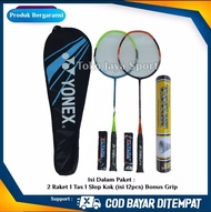 [ Paket Lengkap ] Raket Badminton Yonex / Lining Model Terusan / Raket 2 Pcs + 1 Tas + 1 Slop Shuttlecock Isi 12 Kok