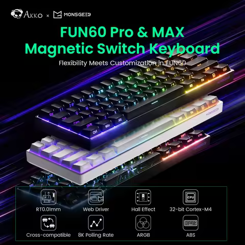 MONSGEEK FUN60 PRO&MAX HE Machanical Keyboard Magnetic Switch 60% Wireless Gaming Keyboard Rapid Tri