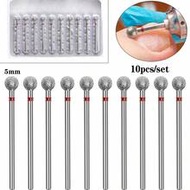 10pcs Professional Nail Drill Bits, Corn Layer Nail Drill Bits, Red Round Storage Box, 5.0mm