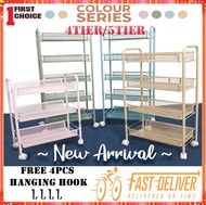 【Ready Stock】4Tier/5Tier Multipurpose Storage Rack Trolley Rack With Wheel + Free Hanging Hook 4PCS