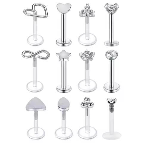 Forward Helix Earring Cartilage Tragus Stud Stainless Steel Clear Flexible Lip Rings Labret Studs Mo