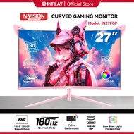 Nvision 27" 180HZ Pink Curved Gaming Monitor 1ms FHD 1800R FreeSync G-Sync PC Monitor IN27GT-P 27 in