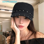 NOVALINK1W Rivet Flat Top Hat, Spice Girls Korean Style Rivet Peaked Cap, Personality Fashion Cotton