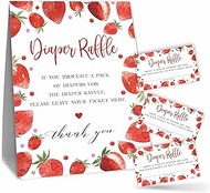 Strawberry Diaper Raffle Game Kit(1 Standing Sign + 50 Tickets) For Baby Shower - Gender Reveal, Bab