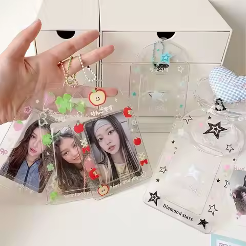 INS Photocard Holder Keychain Y2K PhotoCard Holder Charm Holders Kawaii Photo Card Keychain Cartoon 