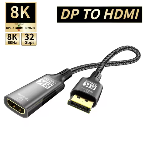 8K@60Hz DisplayPort to HDMI Adapter 4K@120Hz 2K@240Hz DP 1.4 Computer to HDMI 2.0 Screen DP to HDMI 