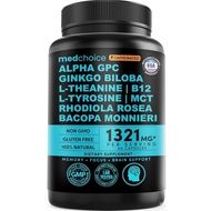 12-in-1 Nootropic Brain plement with Caffeine Anhydrous: Ginkgo Biloba for Brain port, Memory and Fo