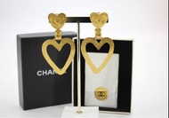 Chanel Vintage 95P鍍金啞金色心形吊墜夾式大耳環