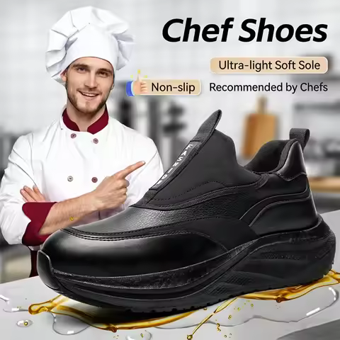 Platform Men's Leather Shoes Waterproof Anti Slip Chef Shoes Wear Resistant Men Casual Shoes Oil Res