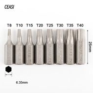 CEASI 1pc Screw Driver Bit, T6-T40 25mm Length Torx Bits, S2 Alloy Steel 1/4 Inch Hex Shank 6 Point 