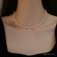 Pendant Small Pearl 2024 Women's Thin Clavicle Chain Mother-Of-Oyster Fishtail Necklace Light Luxury