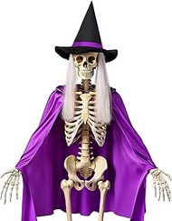 JcHrmers 3 Pcs Halloween 12 ft Giant Skeleton Costume Accessory Skeleton Clothing Kit Witch Hat Larg