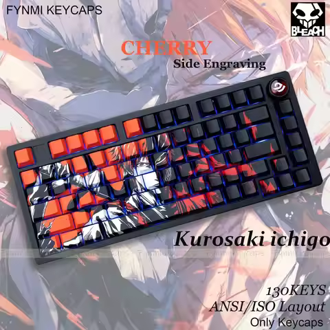 Kurosaki ichigo BLEACH ISO ANSI Cherry Profile PBT Side Engraving Keycaps 130 keys Double Shoting ke