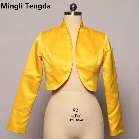 Yellow Satin Wedding Bolero Tippet Shrug Bridal Jacket Stole Wrap Long Sleeve Lined Custom Made Ivor