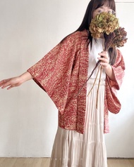 日本製古著羽織和服外套|紅色和風印花