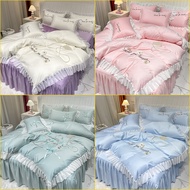 ผ้าปูที่นอน ชุดผ้าปูที่นอน 5ฟุต 6ฟุต ลายน่ารัก สีพื้น ชุดผ้าปูเตียง เซ็ต 4 ชิ้น ระบายพริ้ว/มินิมอล - รุ่น JM01