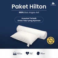 Hilton Hotel Original Goose Down Pillow + Bolster | Medium FIrm | Premium Luxury Feel | Anti-flatnes