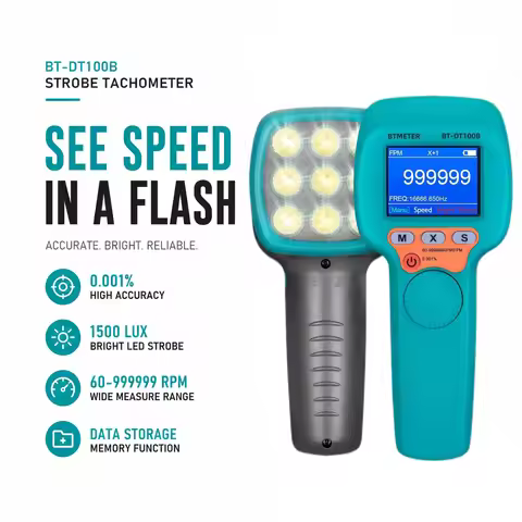 Handheld LED Stroboscope Strobe Light Tachometer Non-Contact 60~999999 RPM/FPM/Hz 0.001% High Accura