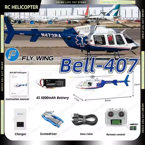 New Bell 407 Rc Helicopter Flywing 470 Scale Brushless RC Plane 4 Propellers 10CH With 4S 5000mAh RC
