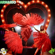 IARMARIOQR Handheld Fur Fan, 30*52cm 35*60cm 12 Bones Folding Fan, Runway  Props Big Red Ostrich Car