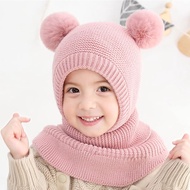 【Shanglife】Winter Girls Boys Hats Knitted Balaclava Face Mask Hat Girls Wool Pompom Cap Scarf Set