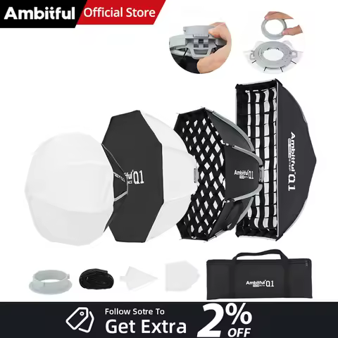 AMBITFUL Q1 Mini Bowens Mini GODOX Mount 30cm45cm Octa Softbox 20*55cm Strip Softbox 30cm Softball 4