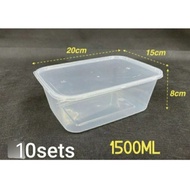 Rectangular Plastic Food Container With Lid 1500ml / Bekas Makanan Plastik Microwave A1500 (10Sets)