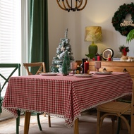 Ins Style Cotton Linen Table Cloth Check Pattern Anti-dust Tablecloth Holiday Christmas Decoration