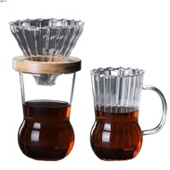 LEOTA Glass Coffee Pot, Manual Handle Coffee Dripper, Easy To Clean Stripes Wood Stand Coffee Funnel Pour Over Coffee Maker Hotel
