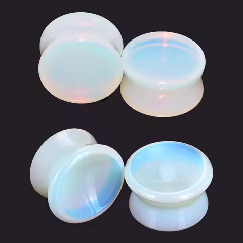 1-2Pairs Opalite Ear Gauge Natural Stone Flesh Tunnels Saddle Double Flared Plug Body Piercing Jewel