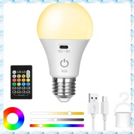 [R Q M U] RGB LED Rechargeable Light Bulb with Remote Control E26 Battery Operated Smart Color Chang