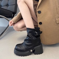 Fashion Women Match Martin Pleated Boots British Heel 41 Short Boots Big Thick Boots Hundred Thick C
