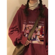 เสื้อสเวตเตอร์แขนยาวหลวมมีฮู้ดสำหรับผู้ชายและผู้หญิงสไตล์ฮาราจูกุเสื้อสเวตเตอร์สตรีทย้อนยุคไซส์ใหญ่แ