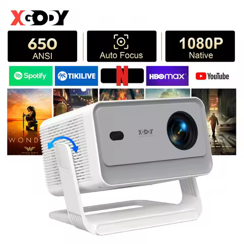 XGODY A6 Pro 650 ANSI Lumens Smart Projector, Native 1080P with 8K Decoding, Android 14, Wi-Fi 6 & B