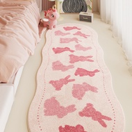Cute Pink Rabbit Crayon Style Imitation Cashmere Karpet - Anti-Slip Bedside Carpet for Girl's Bedroo