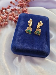 美國西洋古董飾品 / 綠白聖誕鐘夾式耳環/復古珠寶首飾