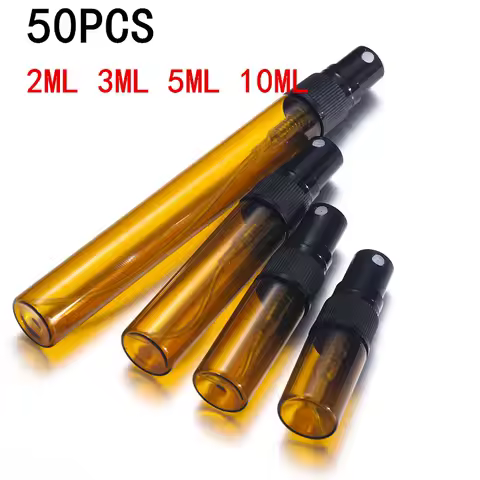 5/50PCS 2ml 3ml 5ml 10ml Mini Amber Glass Perfume Bottle Empty Spray Bottle Refillable Bottle Travel