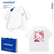 2025สินค้าใหม่! เสื้อยืดแขนสั้นสำหรับเด็กผู้หญิง NASA ลายการ์ตูน Hello Kitty สบายและนุ่ม ผ้าฝ้ายแท้ 