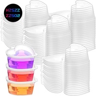 100 Sets 1.5 Oz Clear Heart Shaped Jello Cups with Lids, Small Condiment Containers, Dipping Sauce C