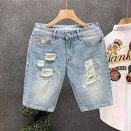 Denim Shorts 28-36 Knee Men's Five-Point Pants Versatile Jeans Brushed (CK1901) [Station One]