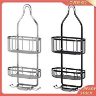 [Lovoski2] Over Basket Shelf with Hooks for Hanging Sponge And Shampoo Holder Organizer Stainless Steel for Towels Shampoo Holder