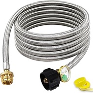 12 FT Propane Hose Adapter 1lb to 20lb with Guage,Stainless Braided Propane Hose Adapter 1lb Portable Appliance to 20lb or 5-40lb QCC1/Type1 Tank for Camping Stove,Portable Heater, Gas Grill