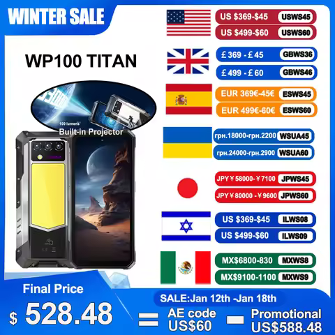Oukitel WP100 Titan Built-in Projector Rugged Phone 33000mAh 66W Charger 48(16+32)GB 512GB 200MP Cam