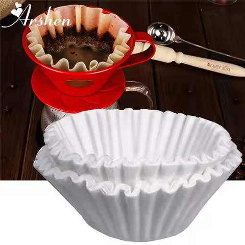 Arshen 50pcs/Set White Coffee Filters Single Serving Paper for Coffee Machine 24CM White Filter Pape