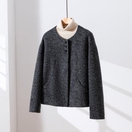 簡約時髦雙面短版大衣 100%純羊毛 深灰色 260109-2